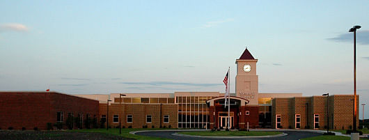 The clock tower identifies the facility from the highway. 