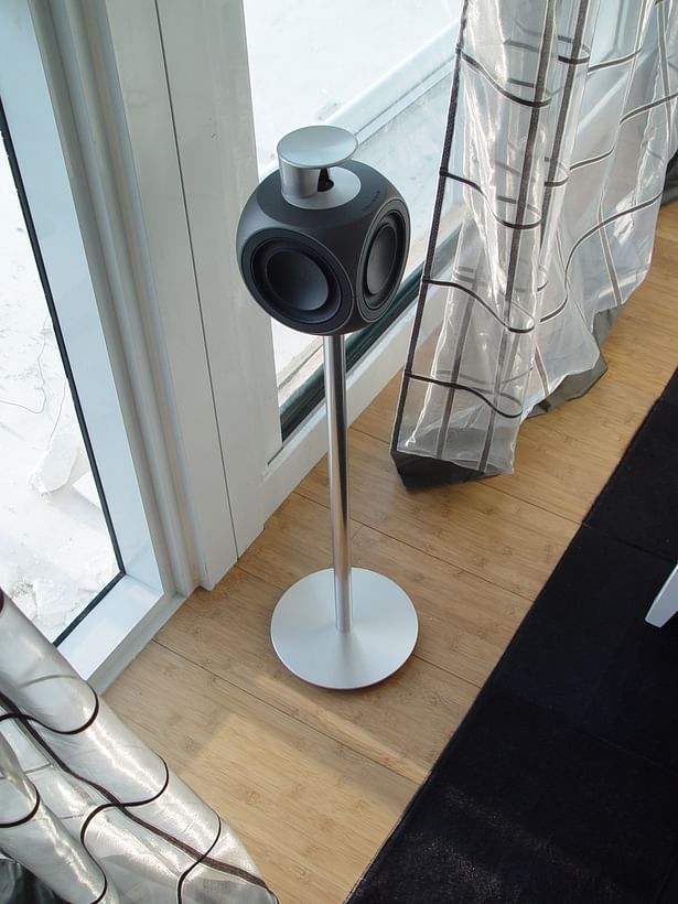 Bang & Olufsen BeoLab 3 as a surround speaker in a 7.1 surround sound system. All cables concealed. Miami by dmg Martinez Group