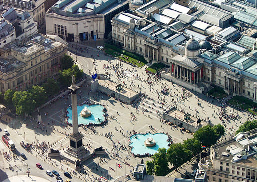 Aerial view of Trafalgar Square and the National Gallery in London. Image courtesy of the NG200 Project/Malcolm Reading Consultants.