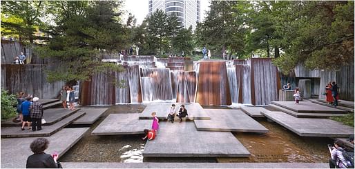 Portland Open Space Sequence, Ira Keller Forecourt Fountain, Portland, OR, 2016. Designed by Lawrence Halprin with Angela Danadjieva, 1970. Photo © Jeremy Bittermann, courtesy The Cultural Landscape Foundation.