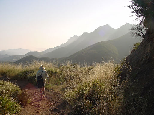 A hiker on the Backbone Trail of the Santa Monica Mountains in Los Angeles.