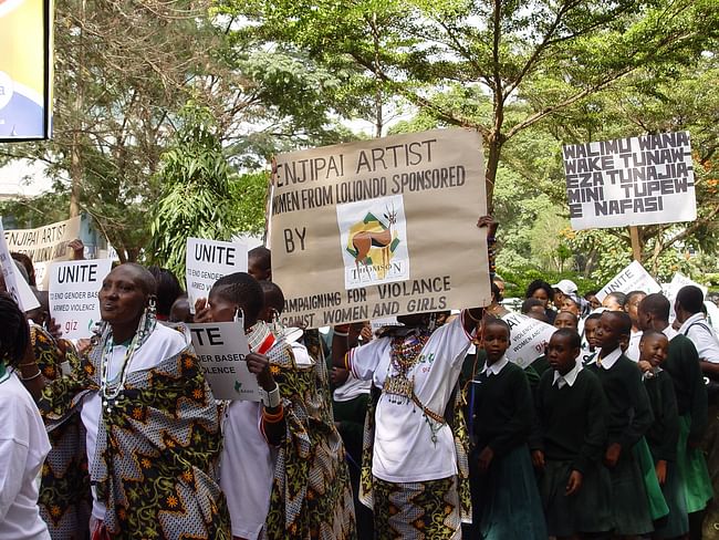 Massai women holding an International Women's Day rally. Image by Thomson Safaris via wikipedia.org