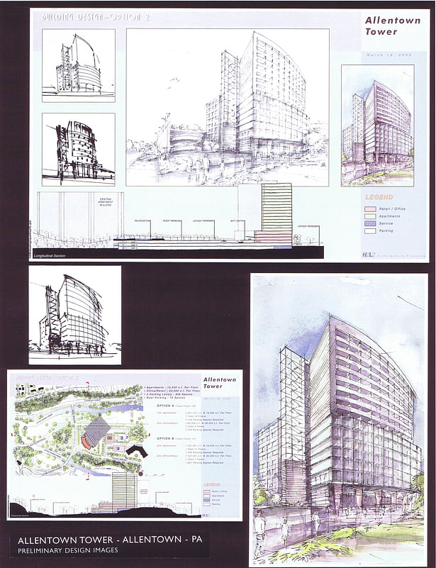 Perspective Sketch, Site Plan and Section, Option 2