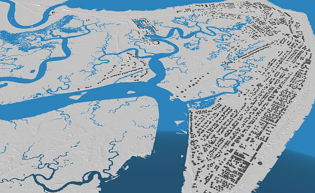 3D model of Tybee Island topography and buildings