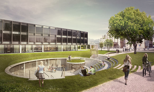 Exterior view of the proposed Citizen and Media Center in Stuttgart, Germany by Henning Larsen Architects (Illustration: Henning Larsen Architects)