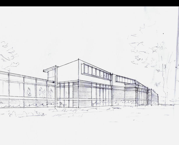 Perspective sketch of an exterior of the building