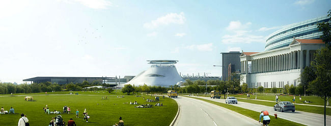 One of the many iterations of the Lucas Museum of Narrative Art. Image: LMNA