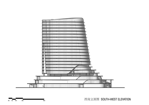 Gemdale Changshou Road, Shanghai, China, designed by Andrew Bromberg at Aedas - S-W Elevation