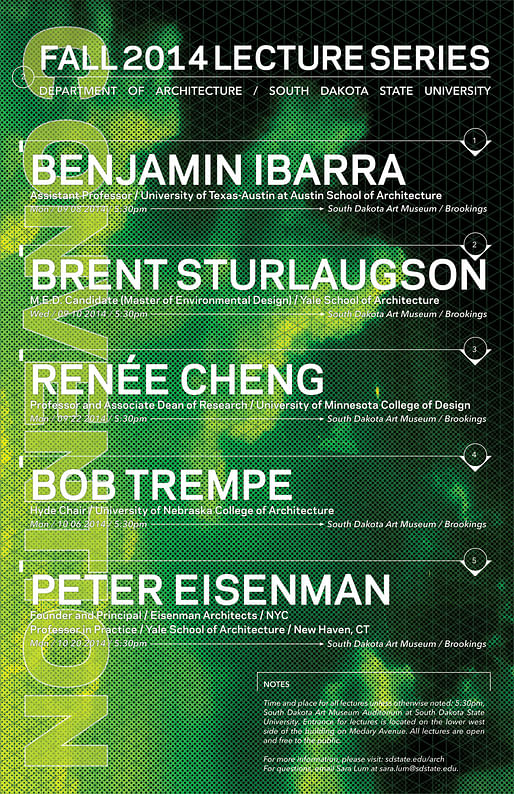 Fall 2014 "Convention" Lecture Series at the South Dakota State University Department of Architecture. Image courtesy of Sara Lum.