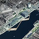 Aerial view scheme of the newly opened Copenhagen harbor front project Kalvebod Wave by KLAR and JDS/Julien de Smedt Architects with Sloth Møller and Niras Engineers