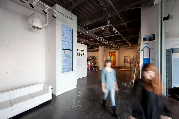 reception area + gallery remodel of art space. technology display + furniture design. 3,600 sq ft.