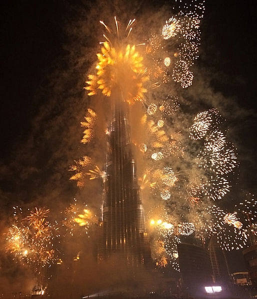 Opening ceremony of the Burj Khalifa, currently the tallest man-made structure in the world. Despite its impressive height of 829.8 m (2,722 ft), it's still only a half-miler. (Image via Wikipedia)