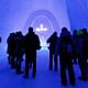  Blue lighting elements are built into the ice, giving the church a stunning color via Reuters