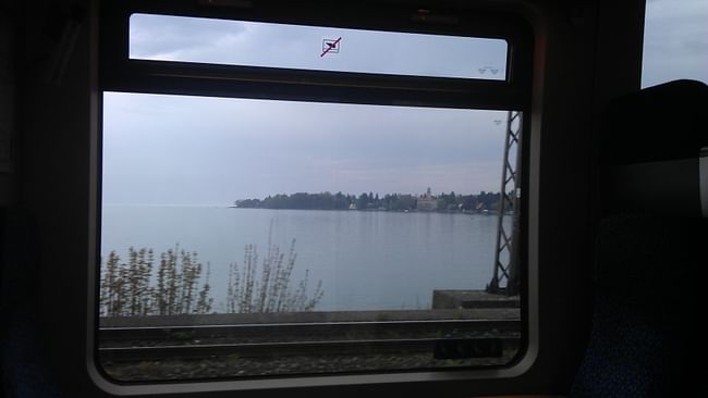 train arrives at lake