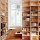 Main floor. Library with custom made bookshelves in birch plywood. © 2011 – do mal o menos
