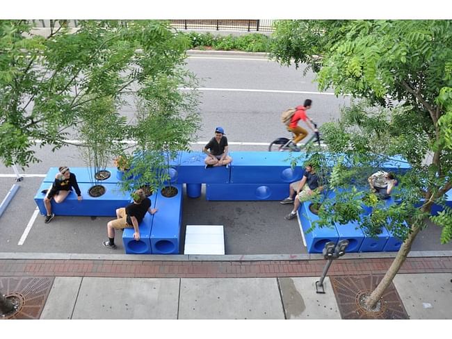 Ad-bloc parklet outside Pavement Coffeehouse on Commonwealth Avenue in Boston. Credit: Interboro Partners