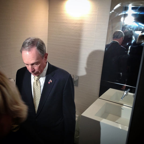 NYC Mayor Michael Bloomberg visiting Minimal USA's GLAM Bathroom at MCNY