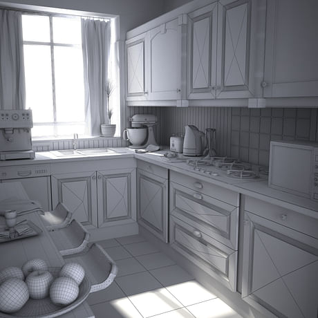 Finished a wireframe render of the Woolworth Tower kitchen model. Final rendered version in the portfolio...