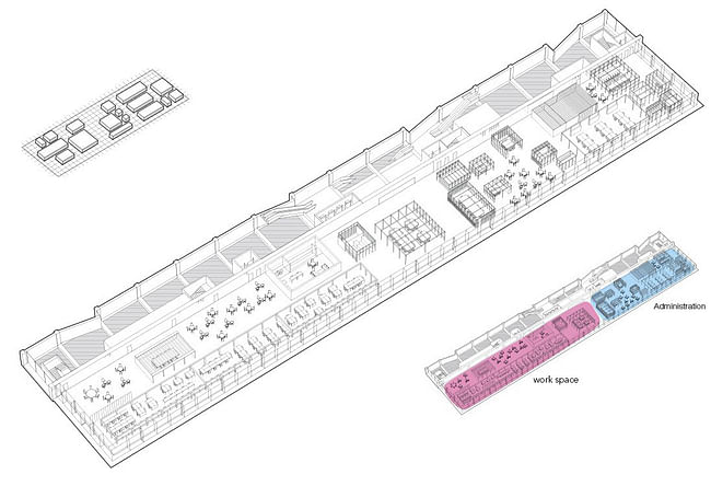 Axonometric view of the first floor (Image: AAKAA & MARS Architectes)