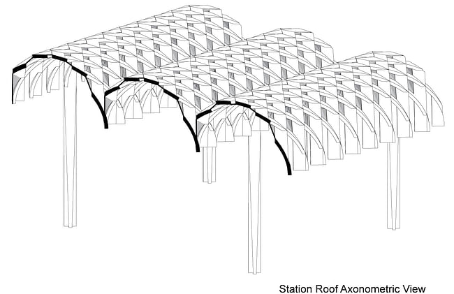 HASSELL + Herzog & de Meuron's winning entry: Station Roof Axonometric View