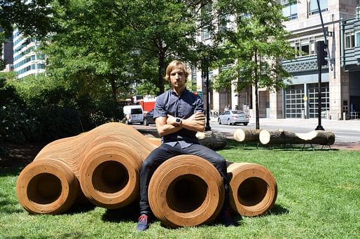 The designer behind Ways of Wood: Expressing Material Flows, Daniel Ibanez. One of four selected to create an installation for the 2017 Design Biennial Boston.