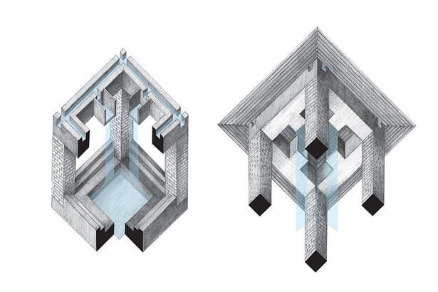 This is a case study drawing of the Gandhi Ashram in Ahmedabad, India. It is a small unit which brings together the materials and structural systems found at the Ashram.