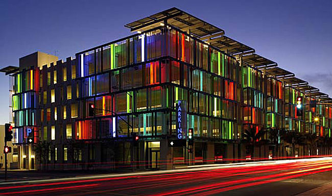 The LEED certified Santa Monica Civic Center Parking Structure (photo via womansday.com)