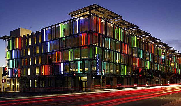 The LEED certified Santa Monica Civic Center Parking Structure (photo via womansday.com)