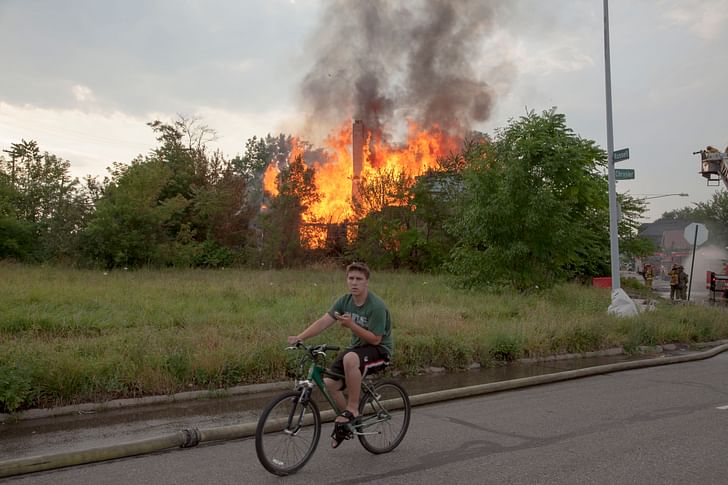 'House Fire' (2013) by Geoff George, part of the 'My Detroit Postcard Project' for 'the Architectural Imagination.' 