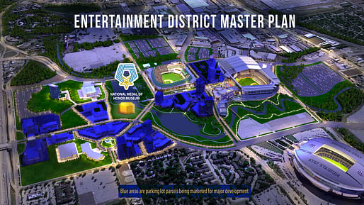 The Arlington, TX Entertainment District Master Plan showing the location of the future National Medal of Honor Museum