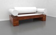 WOOD AND LEATHER SOFA