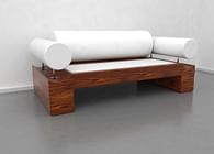 WOOD AND LEATHER SOFA