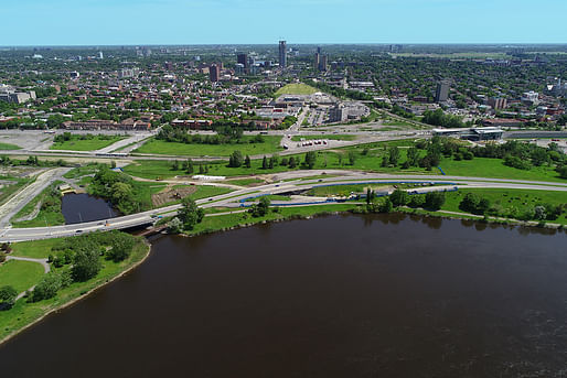 Aerial view of Ottawa's LeBreton Flats Park District. Image: National Capital Commission. 