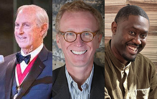 (From left): 2025 AIA award winners Raymond Post (Edward C. Kemper Award), Thomas Fisher (AIA/ACSA Topaz Medallion), and Bryan C. Lee Jr. (Whitney M. Young Jr. Award). Images: William Stewart Photography, Owamniyomni, and AIA 