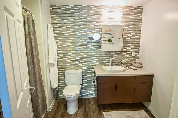 Toto sink, Arizona Tile backsplash, Hansgrohe plumbing fixtures. Medicine cabinet from A + R