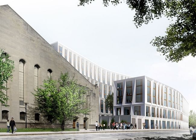 A view of the new dorm complex on University Avenue. The Henry Crown Field House stands in the foreground.