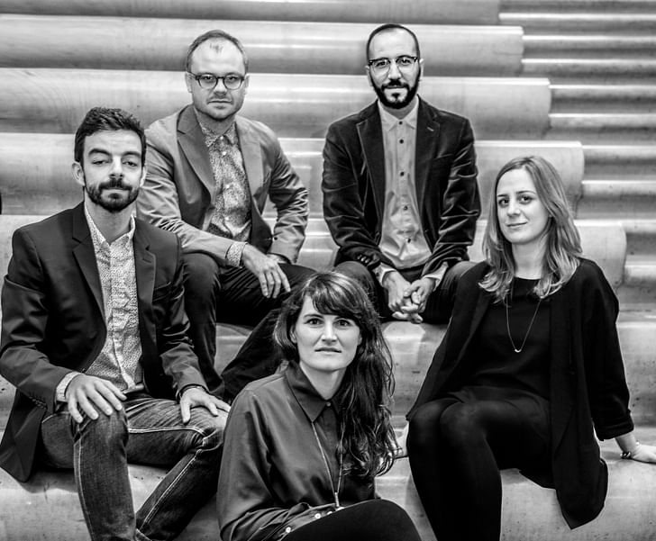 The curatorial team of the Oslo Architecture Triennale 2016. Clockwise from left: Ignacio G. Galán, Carlos Mínguez Carrasco, Lluís A. Casanovas Blanco, Marina Otero Verzier, Alejandra Navarrete Llopis. Credit: Oslo Architecture Triennale