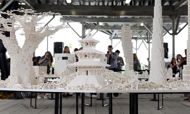 People constructing a utopian city out of legos for the 'Collectivity Project,' by Olafur Eliasson and hosted by the High Line. Credit: the High Line