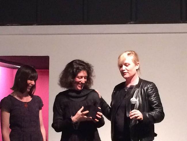 From L to R: Emily Bills, Hélène Binet, and Barbara Bestor during the award presentation. Photo: Justine Testado