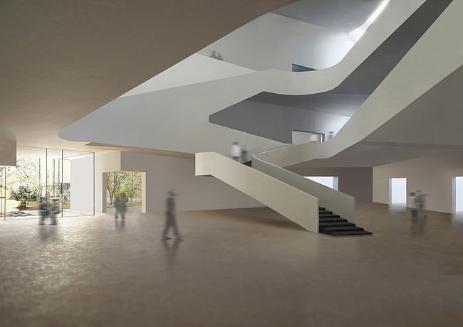 The Nancy and Rich Kinder Building entrance lobby. Courtesy of Steven Holl Architects 