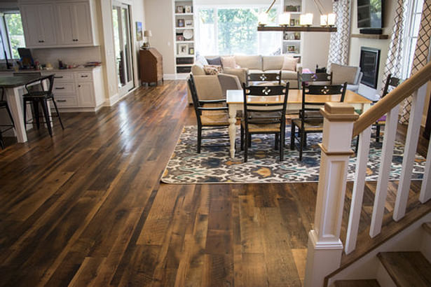 Heartland Barnwood Skip Planed Flooring in Lexington, Kentucky. Visit https://www.oldworldtimber.com/.