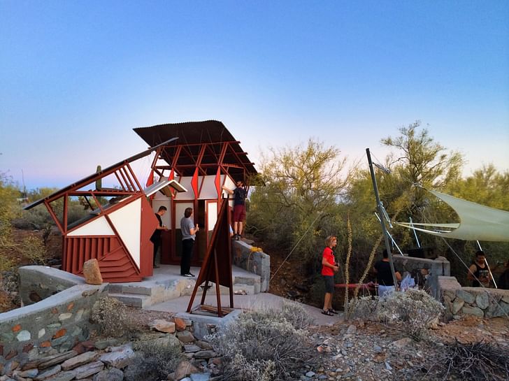 Reception at the new 'Little Maps' desert shelter, Taliesin West. Photo by Jason Silverman.