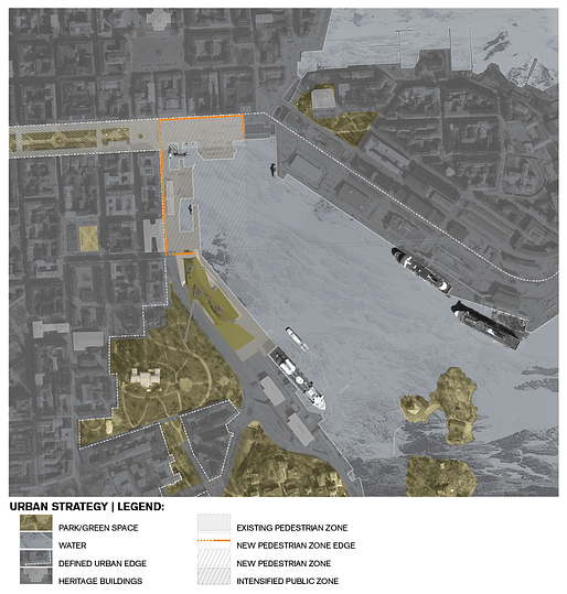 Diagram of Public Space Zones and New Pedestrian District Defined by Museum Edge