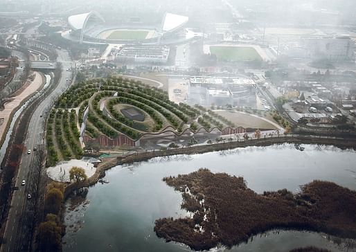 416 Memorial Park Memorial Garden and Walkway, Ansan, Korea by UnitedLab Associates and Vtrilloarquitectos S.L., 2022. Image courtesy of the Chicago Athenaeum: Museum of Architecture and Design