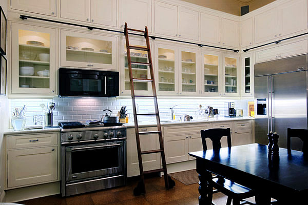 Finished kitchen with library ladder