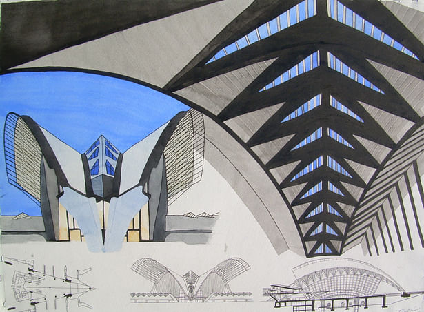 watercolor of Lyon TGV Station by Calatrava