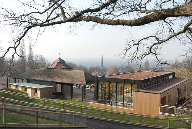 View from the animal enclosure, overlooking the new Pavilion, refurbished Dutch Barn and bandstand (Photo: Michael Harding)