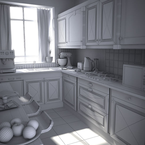 Wireframe render of kitchen model