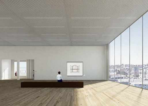 Exhibition hall inside the Museum of Modern and Contemporary Art, which offers views of Brussels. © NOA — EM2N — SBA