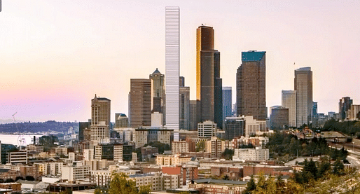 LMN Architects' rendering of the proposed Fourth and Columbia Tower in Seattle. Screenshot via KOMO News.